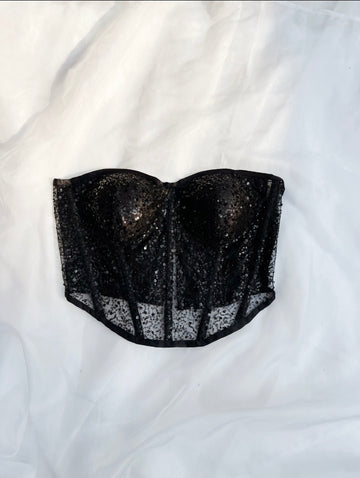 Onyx Black Embellished Corset rhinestone