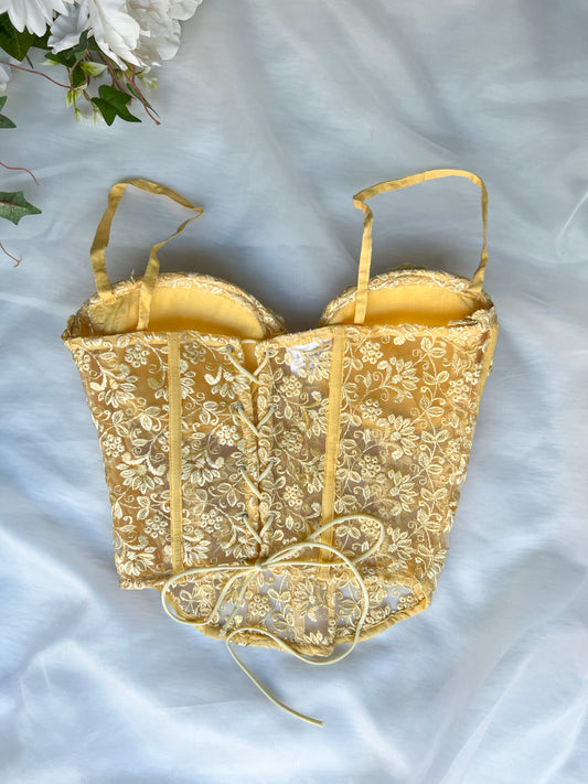 Yellow Lacey corset with straps