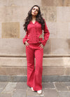 Keren Red Corduroy Regain Blazer Corset and Pants