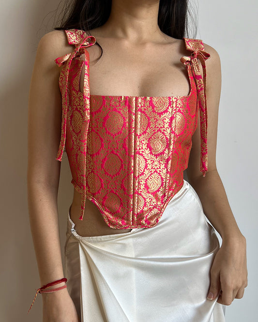 Gulabi Pink Brocade Corset Top