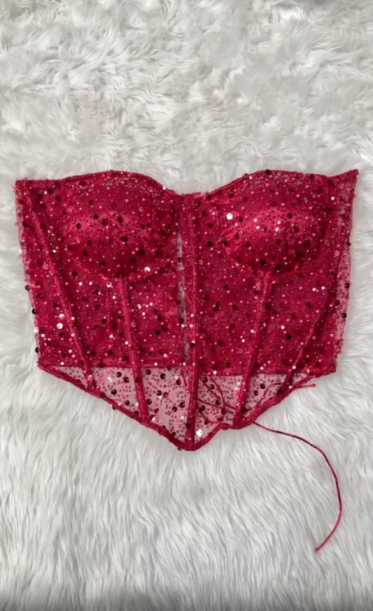 Red Ruby embellished corset top rhinestone