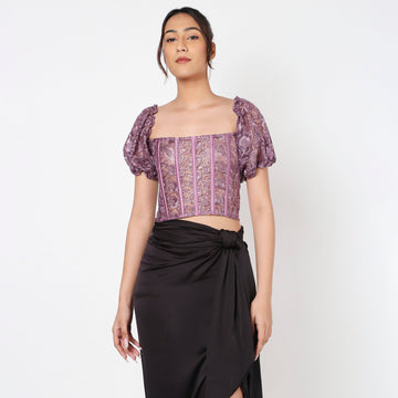 Purple Pineapple Lacey Corset With Sleeves
