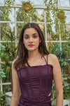 Alaya Purple Velvet Satin Corset Top