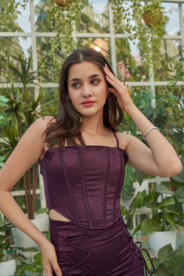 Alaya Purple Velvet Satin Corset Top
