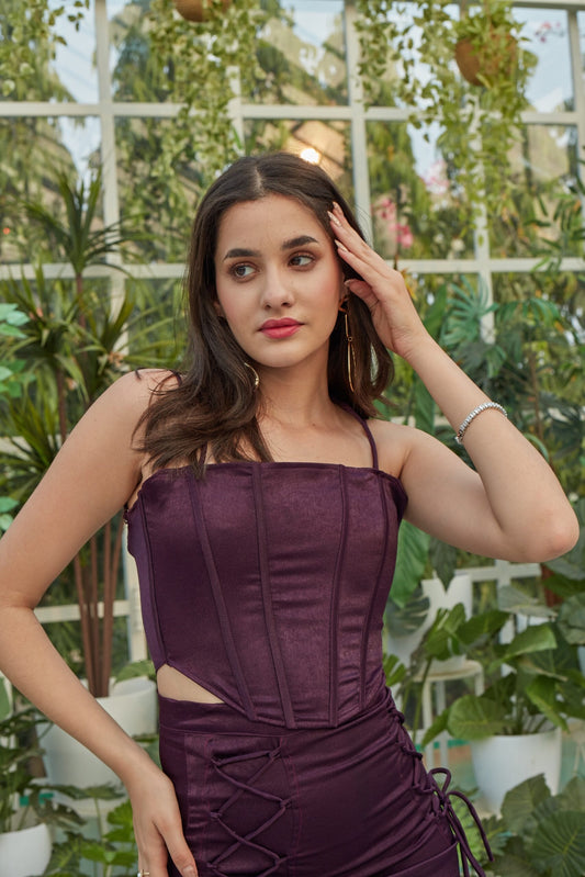 Alaya Purple Velvet Satin Corset Top
