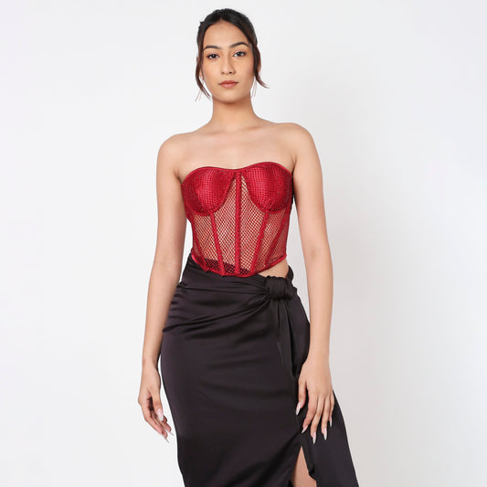 Bella Red Rhinestone Corset Top