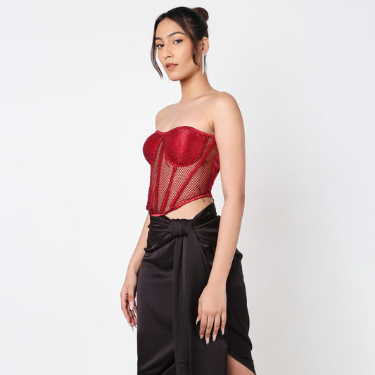 Bella Red Rhinestone Corset Top