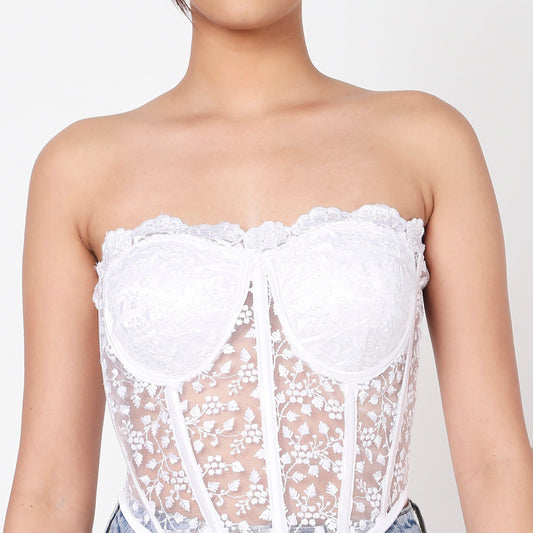 Feather White Lacey Corset Top