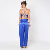 Blue satin backless co ord set