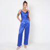 Blue satin backless co ord set
