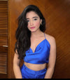 Blue satin backless co ord set