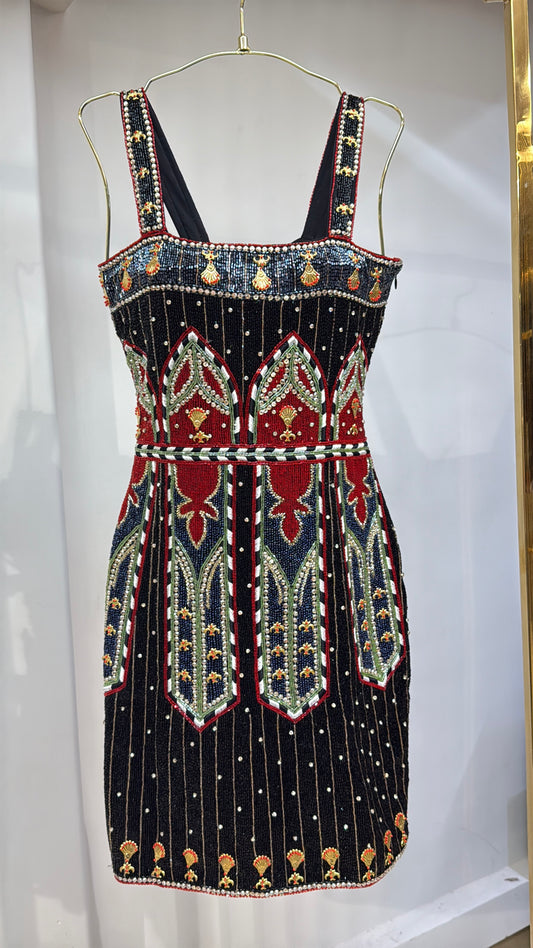 Midnight Maharani Beaded Dress with Cape