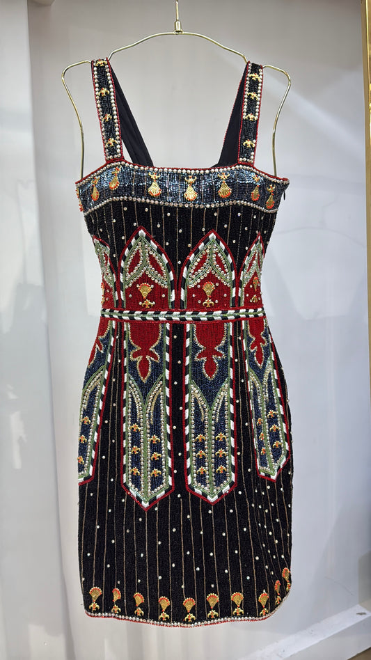 Midnight Maharani Beaded Dress with Cape