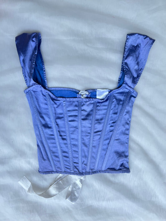 Blue satin corset top