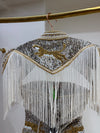 Velvet Tiger Duchess Corset Feather Dress with Cape
