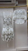 Snow Queen on Espresso Embellished White Ruffle Dress & Cape