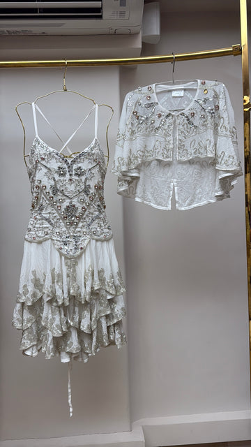 Snow Queen on Espresso Embellished White Ruffle Dress & Cape