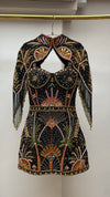Midnight Peacock Embellished Cape Mini Dress