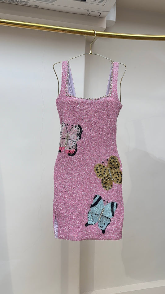 Butterfly Blush Embellished Mini Dress