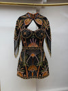 Midnight Peacock Embellished Cape Mini Dress