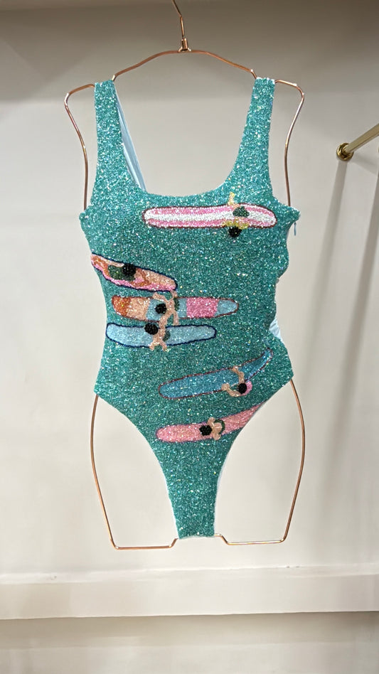 Turquoise Surf Beaded Swimwear