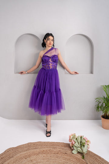 Sleeping Beauty Lacey Corset Dress in Dark Purple