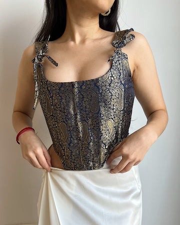 Iris Blue Brocade Corset Top