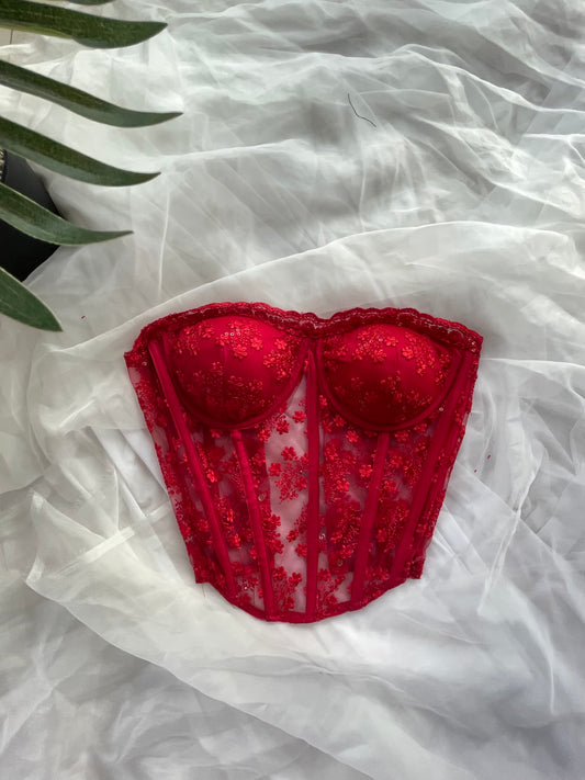 Santa red lacey corset top