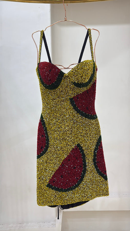 WaterMelon Crystal Beaded Mini Dress