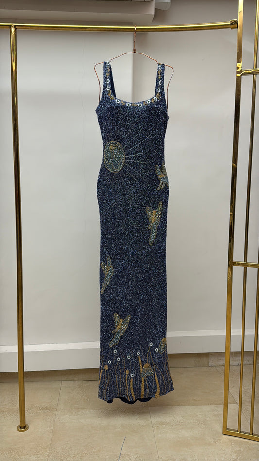 Midnight Garden Beaded Column Gown