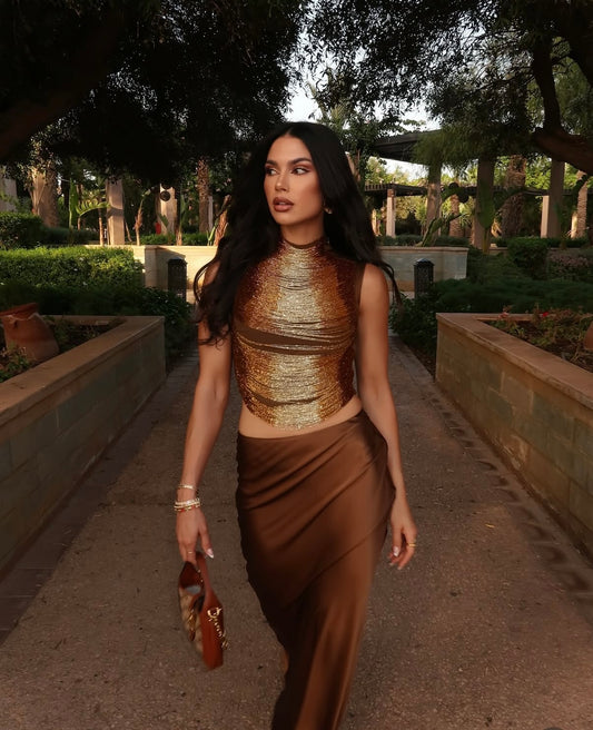 Brown cutdaana embellished coord set