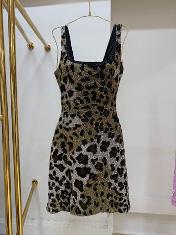 Wild Luxe Leopard Print Beaded Mini Dress