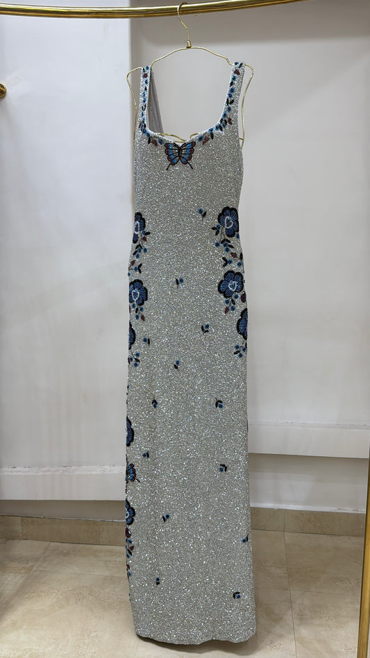 Moonlit Butterfly Beaded Sparkle Evening Gown