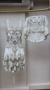 Snow Queen on Espresso Embellished White Ruffle Dress & Cape