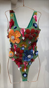 Green Garden Bloom Beaded Swimsuit