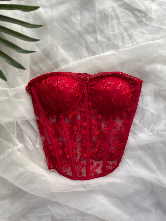Santa red lacey corset top