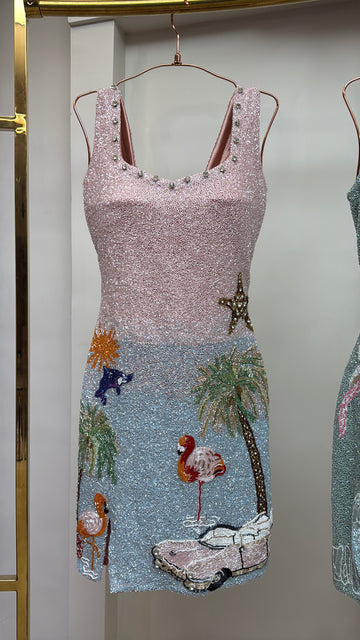 Flamingo Ombre Beaded Dress