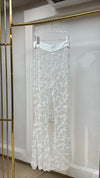 White mesh embroidered pants