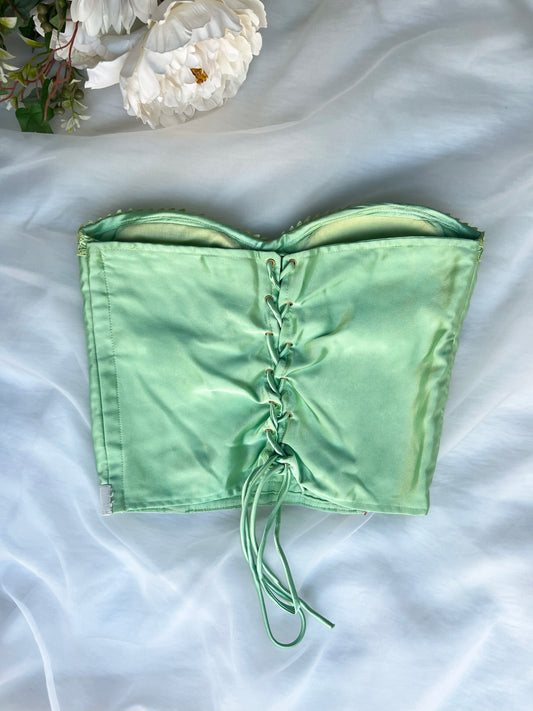 Green satin corset