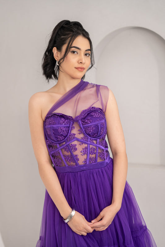 Sleeping Beauty Lacey Corset Dress in Dark Purple