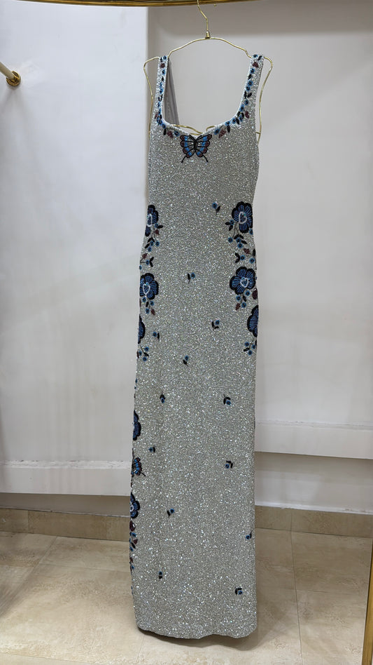 Moonlit Butterfly Beaded Sparkle Evening Gown