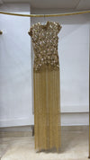 Gold Scalloped Beaded Fringe Gown
