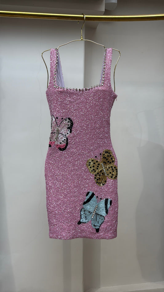 Butterfly Blush Embellished Mini Dress