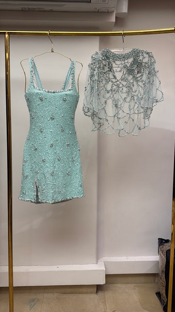 Mermaid On Mute Mint Beaded Dress