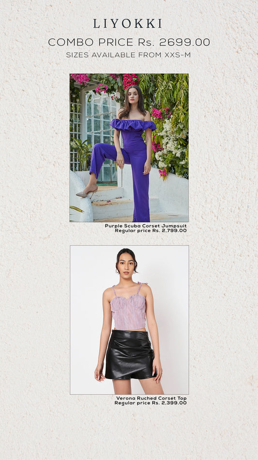Purple scuba jumpsuit + verona corset