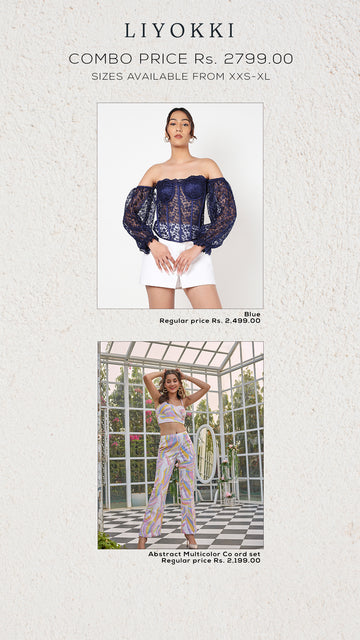 Blue lacey corset top + abstract co ord ser COMBO