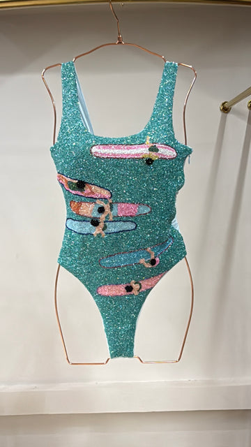 Turquoise Surf Beaded Swimwear