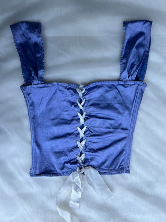 Blue satin corset top