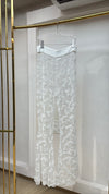 White mesh embroidered pants
