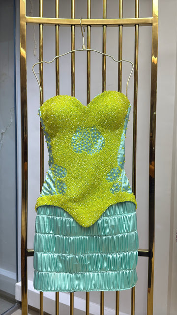 Lime Mirage Corset Top & Skirt